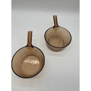 Visions Corning Glass Skillet Pan 5” With Handle Amber Glass Heat Set of Two